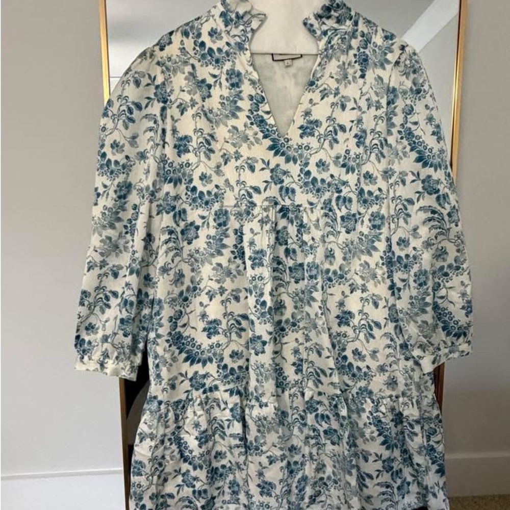 Tuckerneck Jardin De Fleurs Crinkle Palmerston Dress Women Large Blue Floral
